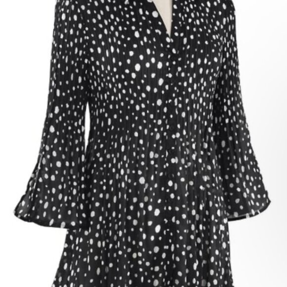 NorthStyle Scattered Dot Pleated Blouse Button-Up Size XL - Picture 1 of 8